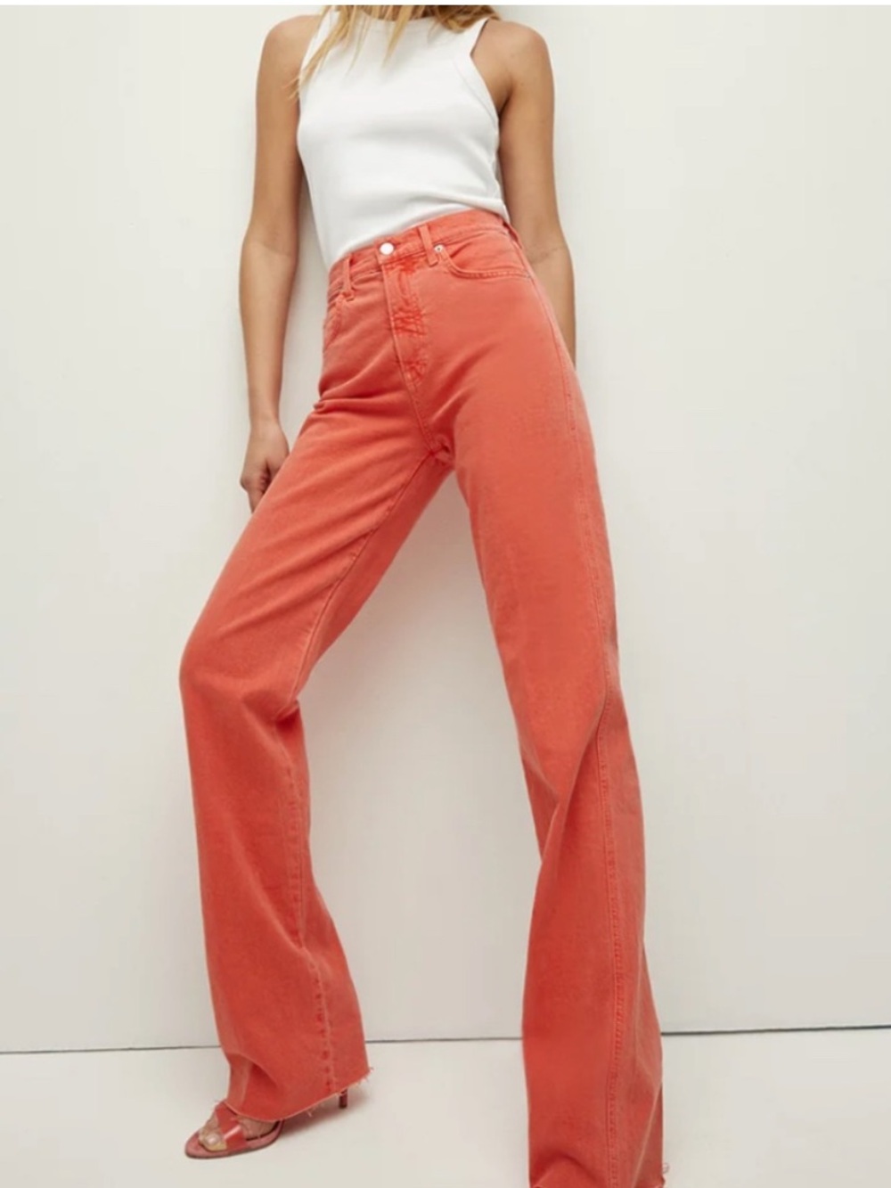 Veronica Bears Jeans Dylan High Rise Straight in Watermelon Coral